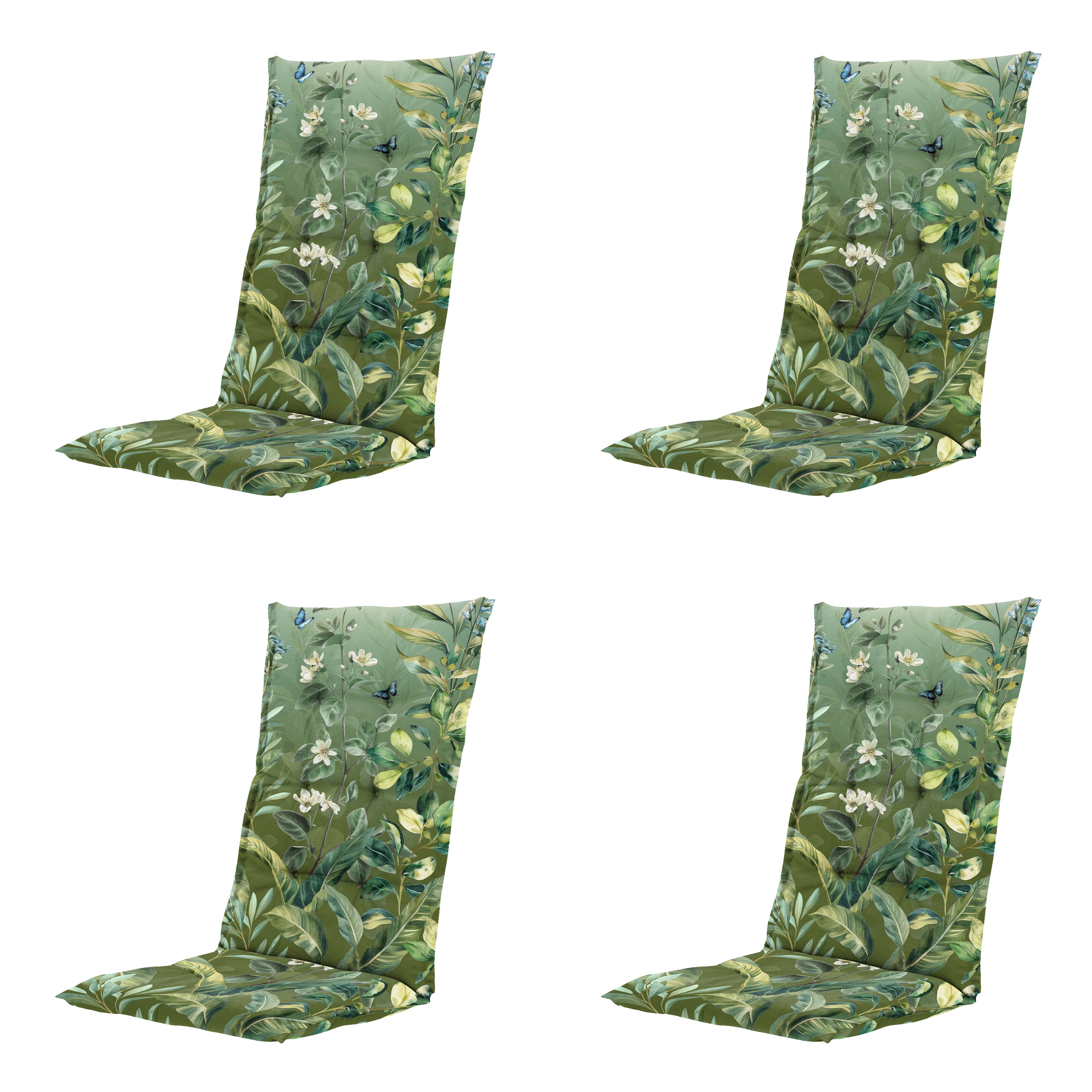 Madison tuinstoelkussen hoge rug Elisa - groen - 123x50x5cm - set van 4