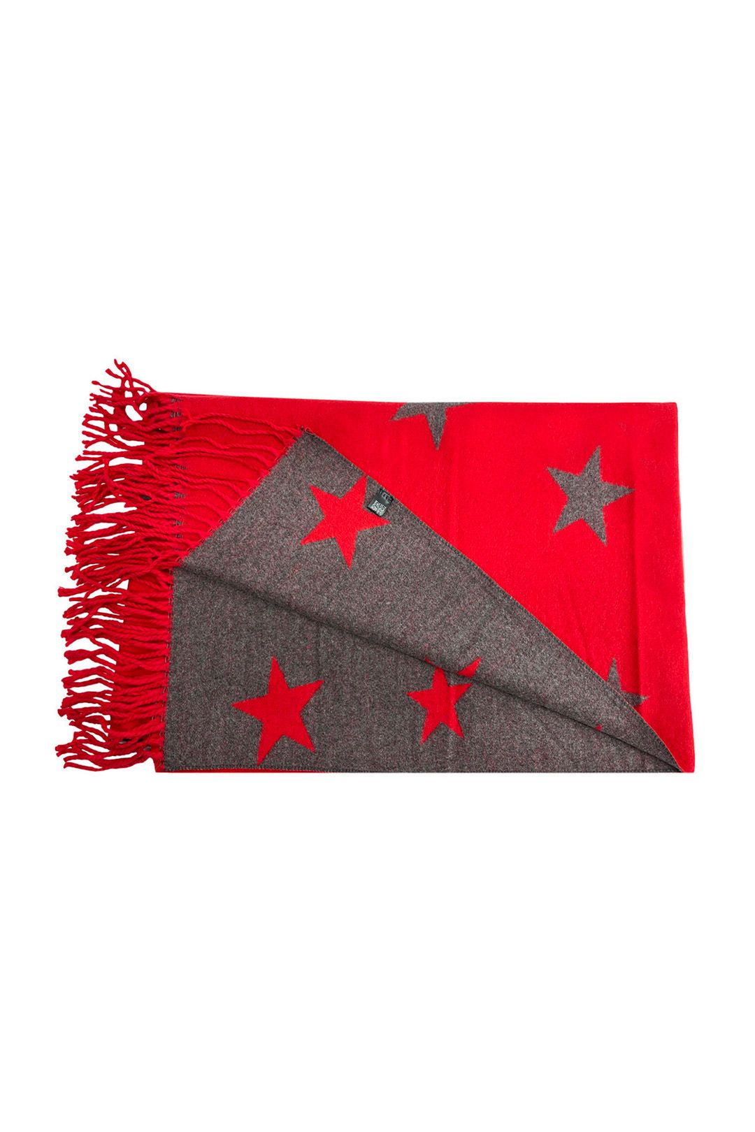 Vellin Reversible Wool-Blend Scarf – Star Print with Tassel Trim 【Red】