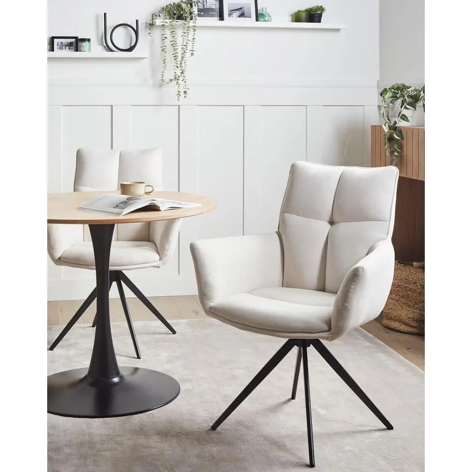 CORBIE - Eetkamerstoel - Gebroken wit - Polyester