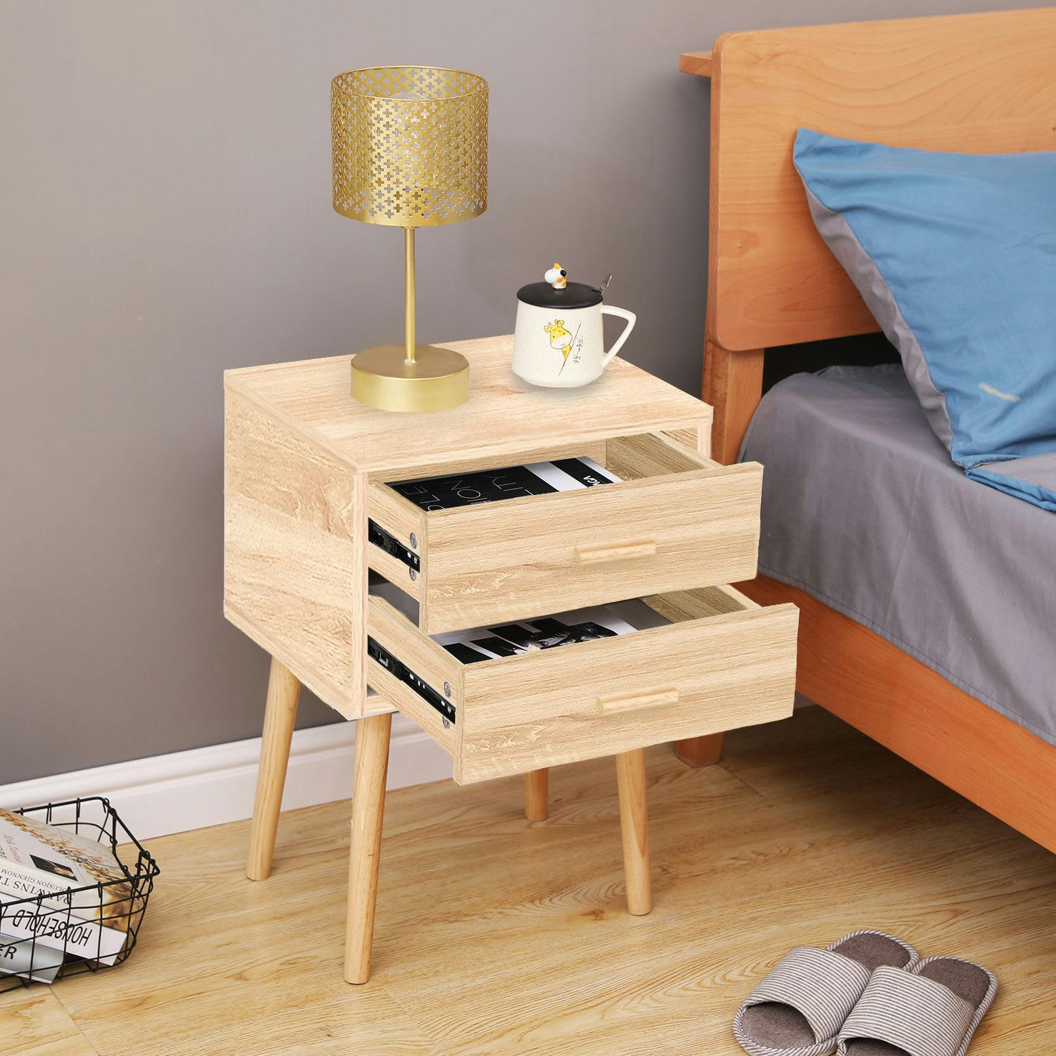 - Table de chevet 2 tiroirs 45x35x60cm marron