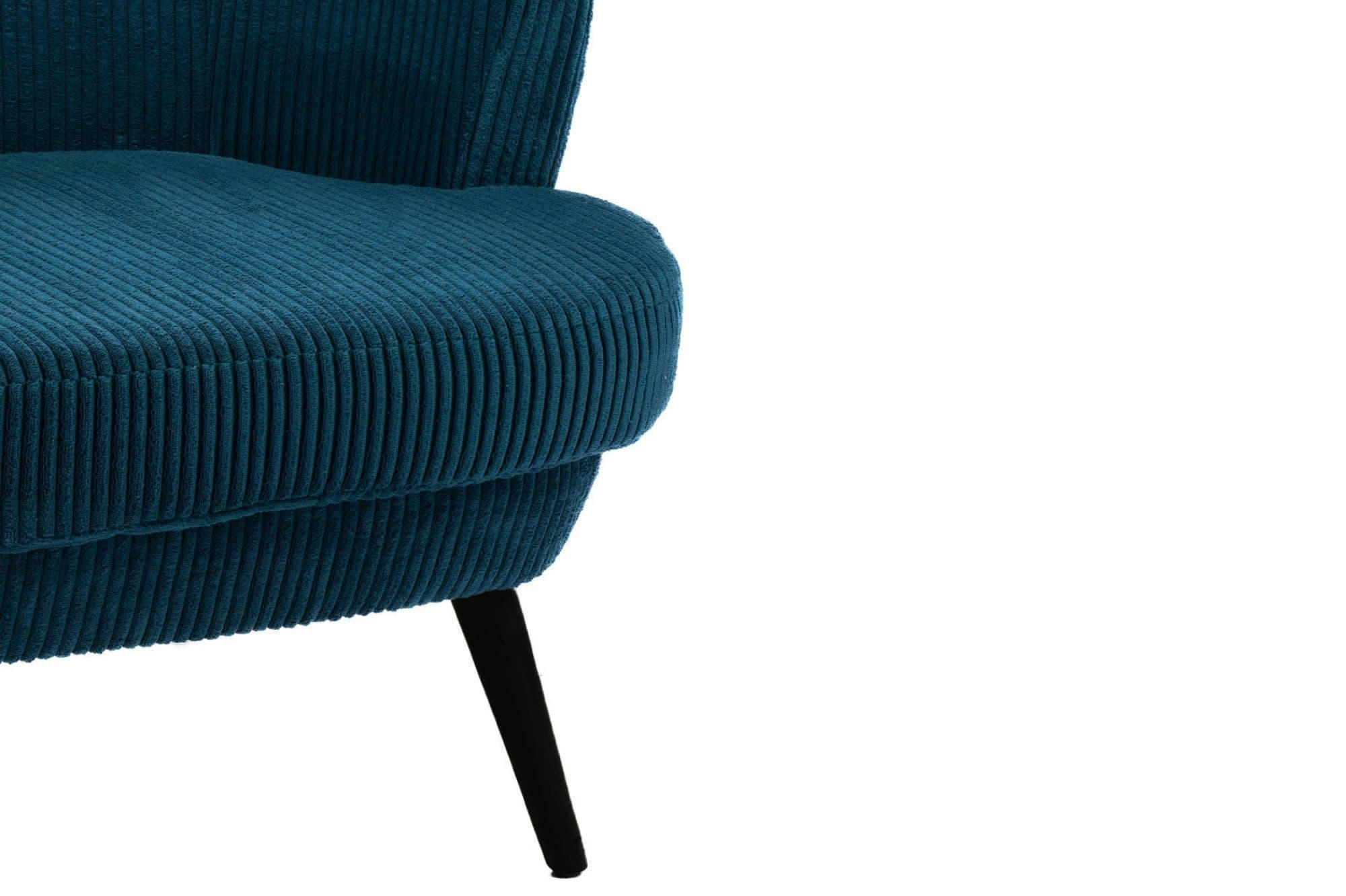 DAGOBERT - Fauteuil rétro en velours côtelé bleu et piétement noir