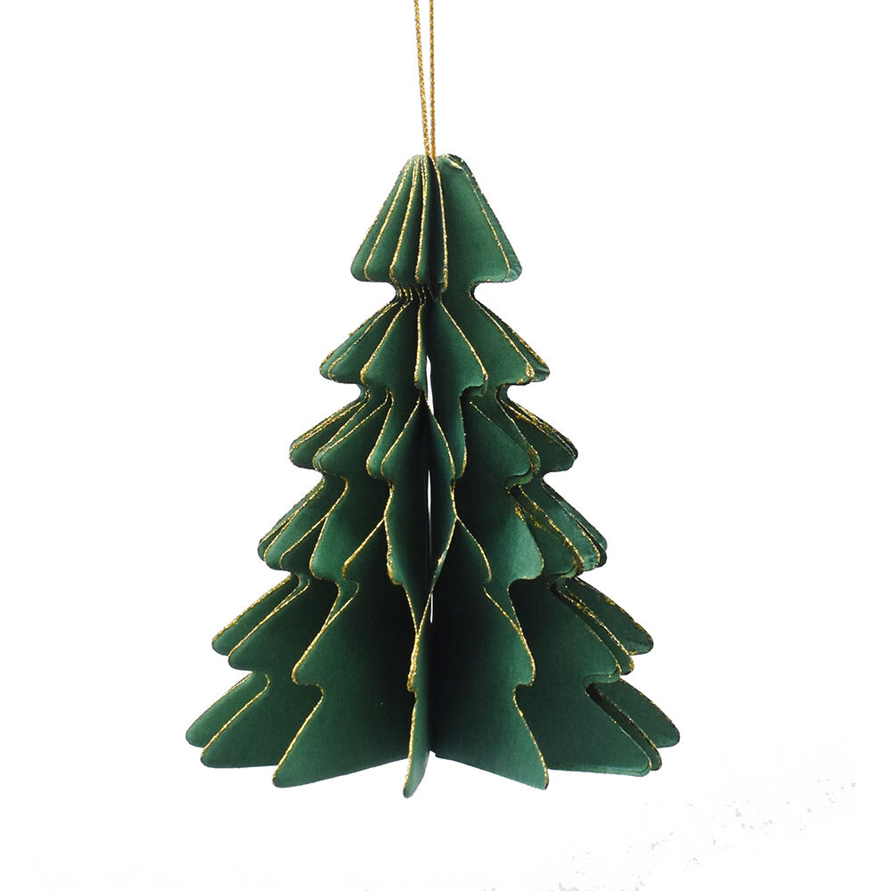 Sapin 3D à poser en papier vert et doré H10cm