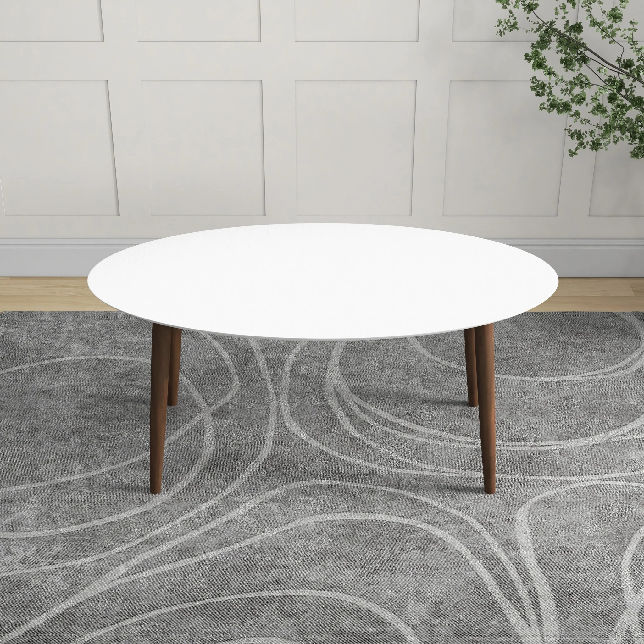 Rivoli Mid Century Modern Solid Wood Oval Dining Table in White - 67 inches