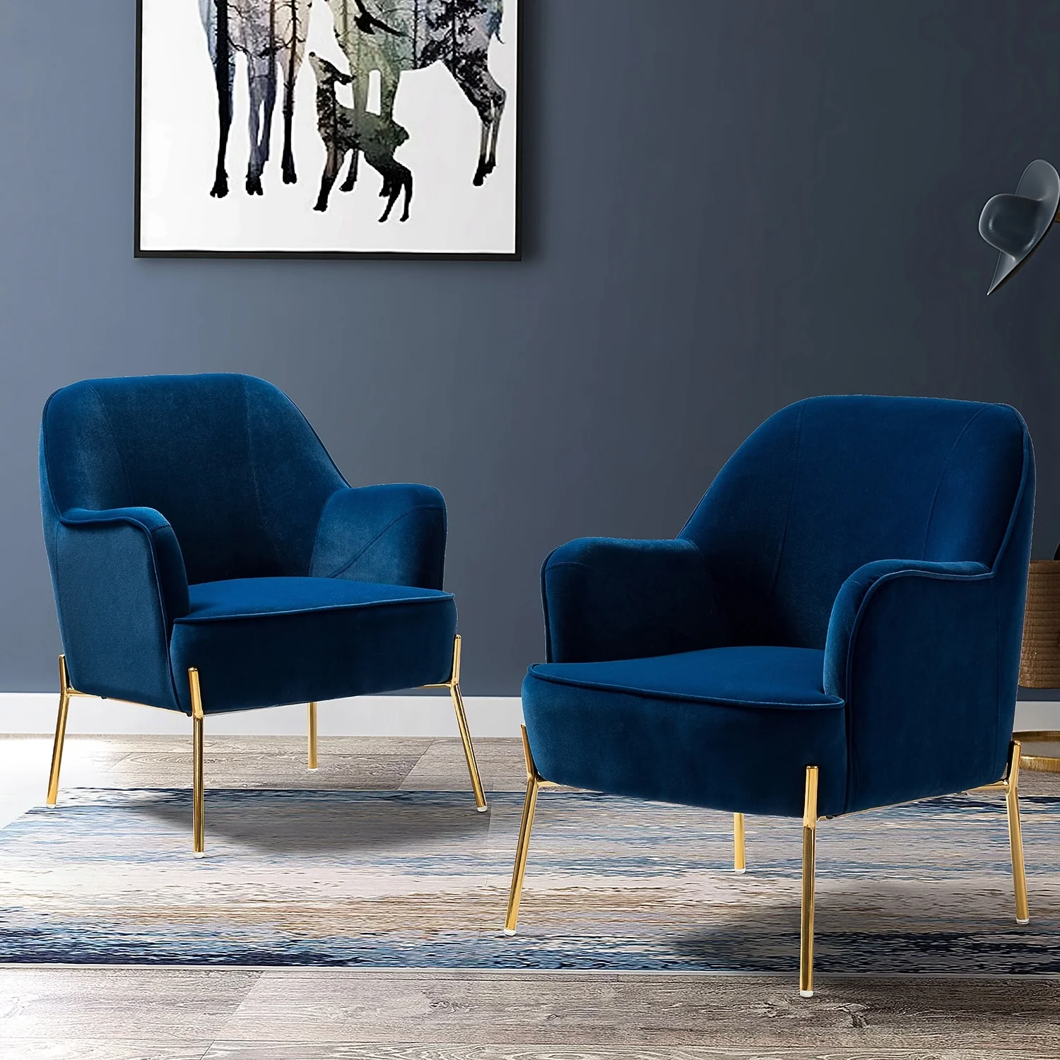 Marina Modern Velvet Accent Chair with Golden Legs Set of 2 by HULALA HOME