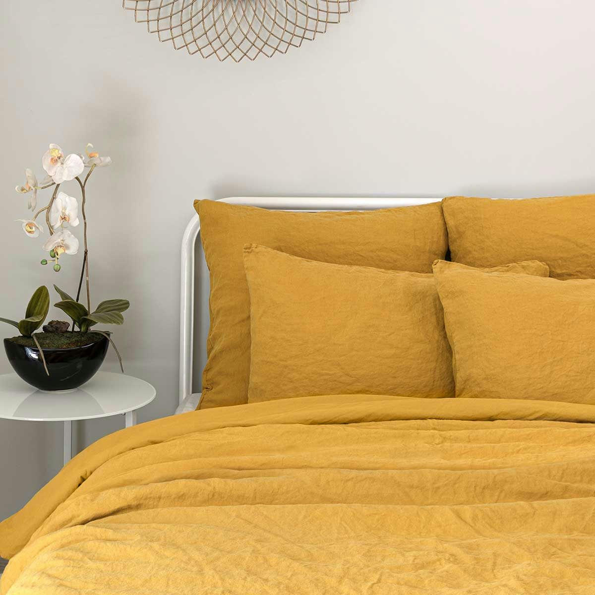 - Parure de lit en chanvre lavé jaune - 240 x 220 cm