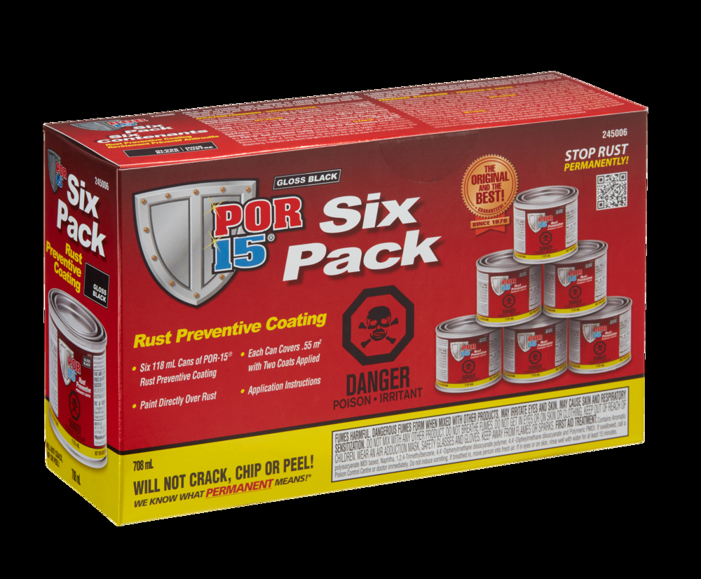 POR-15 Rust Preventive, Black, 4-oz, 6-pk