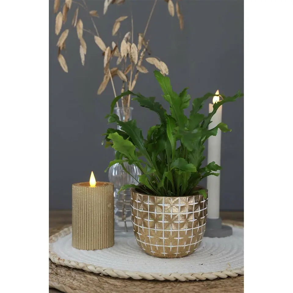 Ideas4Seasons Bloempot ruit motief Hanoi - goud - D10 x H8 cm