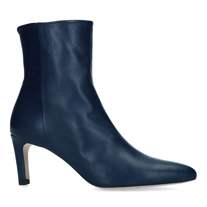 Manfield Donkerblauwe leren enkellaarsjes met hak