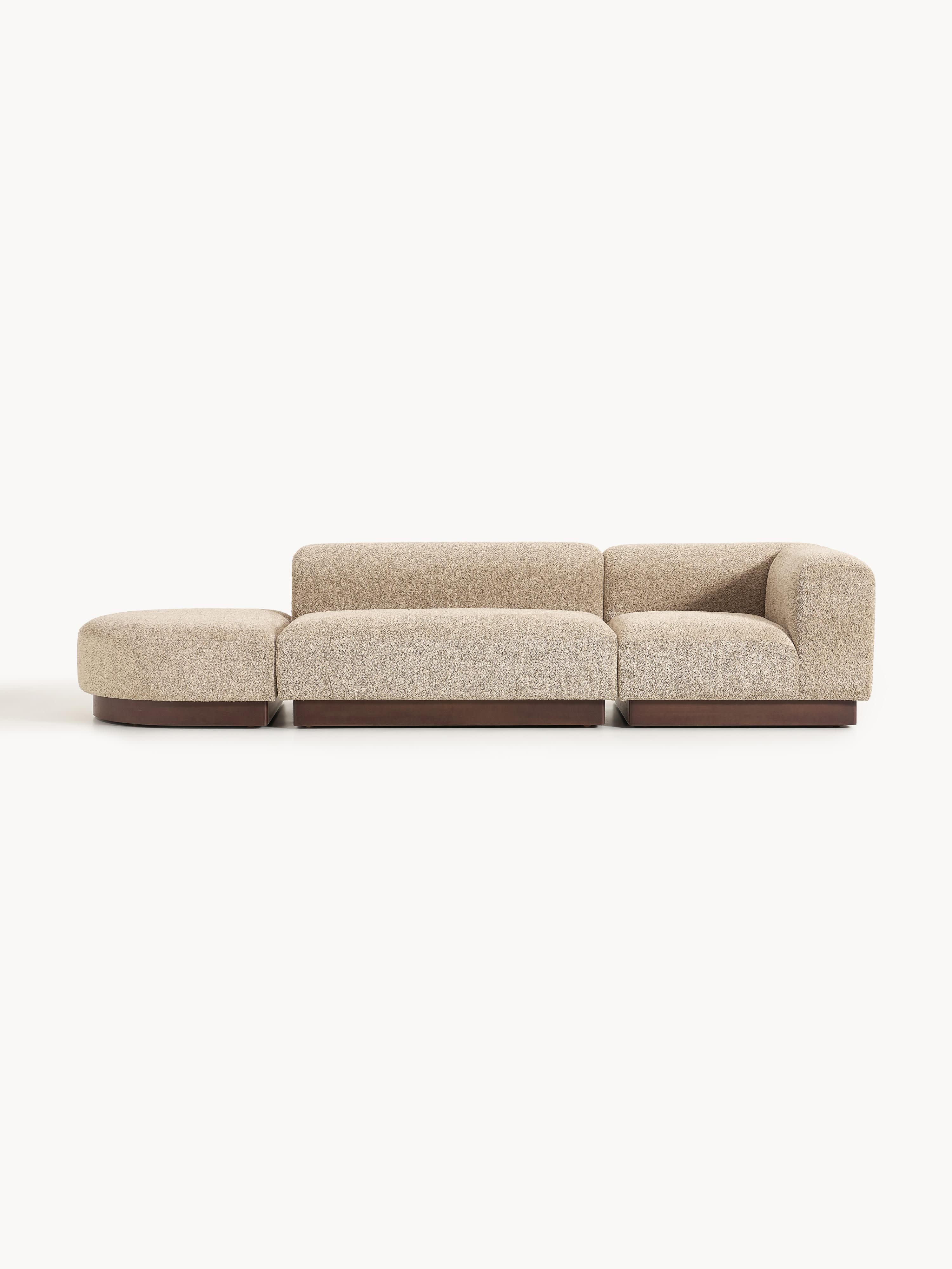 Modulare Ottomane Natalie aus Teddy-Bouclé mit Hocker (links/rechts)