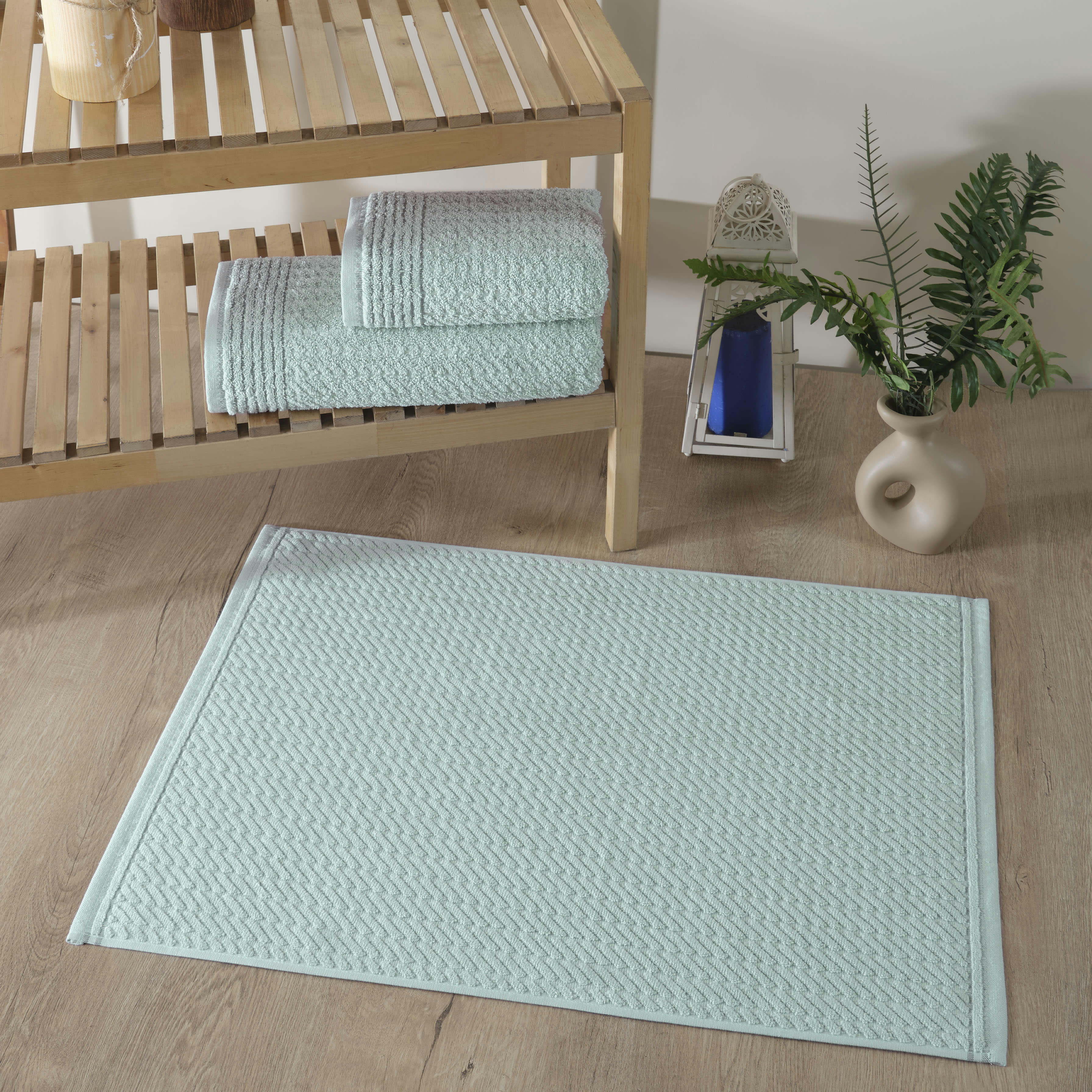DORE - Set de bain éponge 3 pc Serviette 50x90 +70x140 cm , tapis de bain