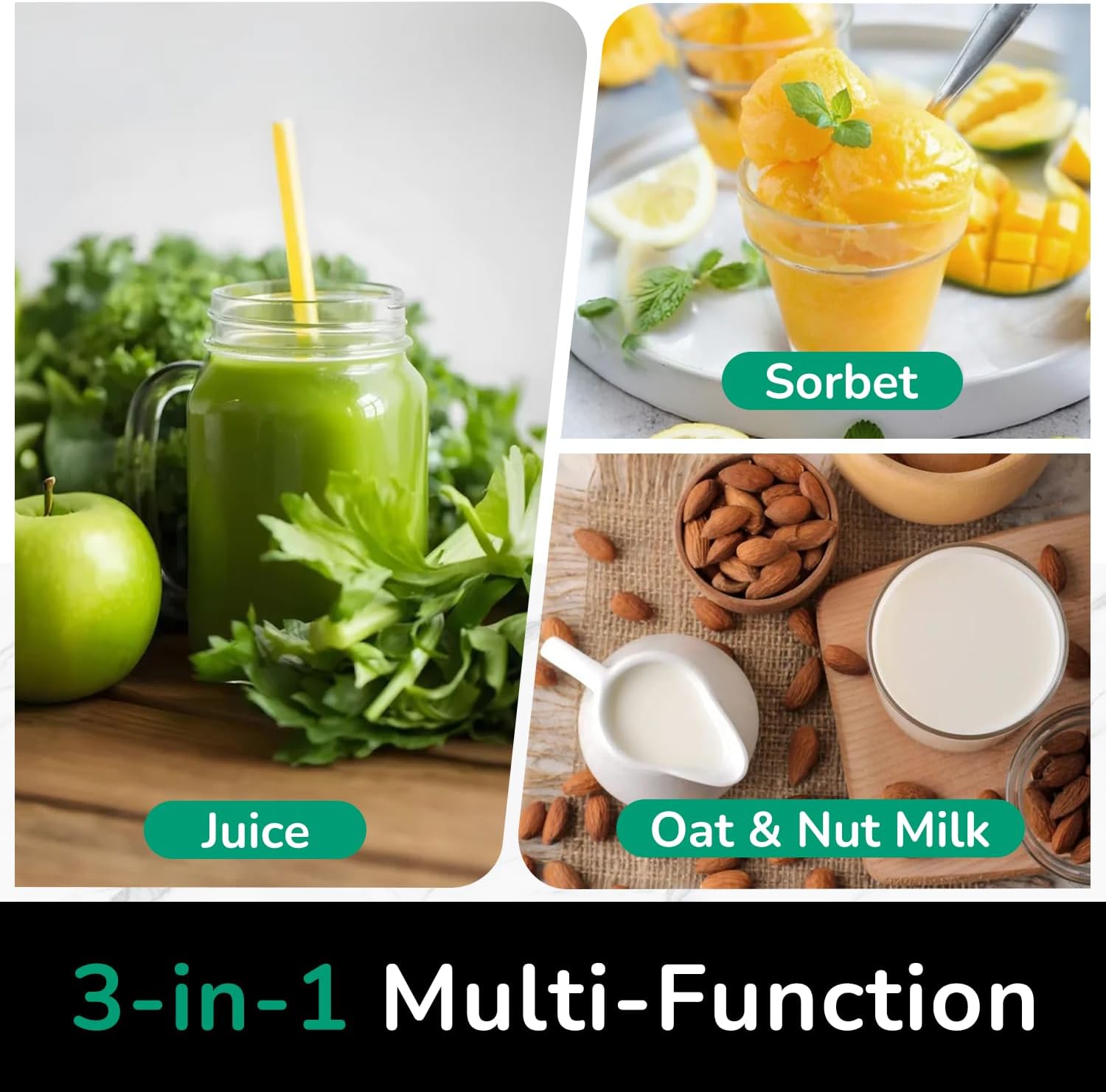 Canoly C16 Cold Press Juicer, 6 Extra Wide Feed Chute, 3-IN-1 Strainers (Juice & Sorbet & Nut Milk), Powerful AC Brushless Motor, Self Precut System, Juicer Machines with BPA-Free (Space Gray)