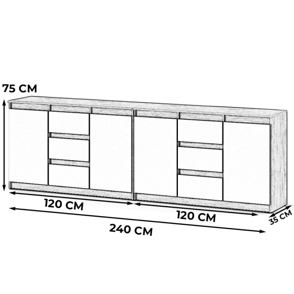 Komoda 240cm do pokoju szafka loft szary biały mat salon