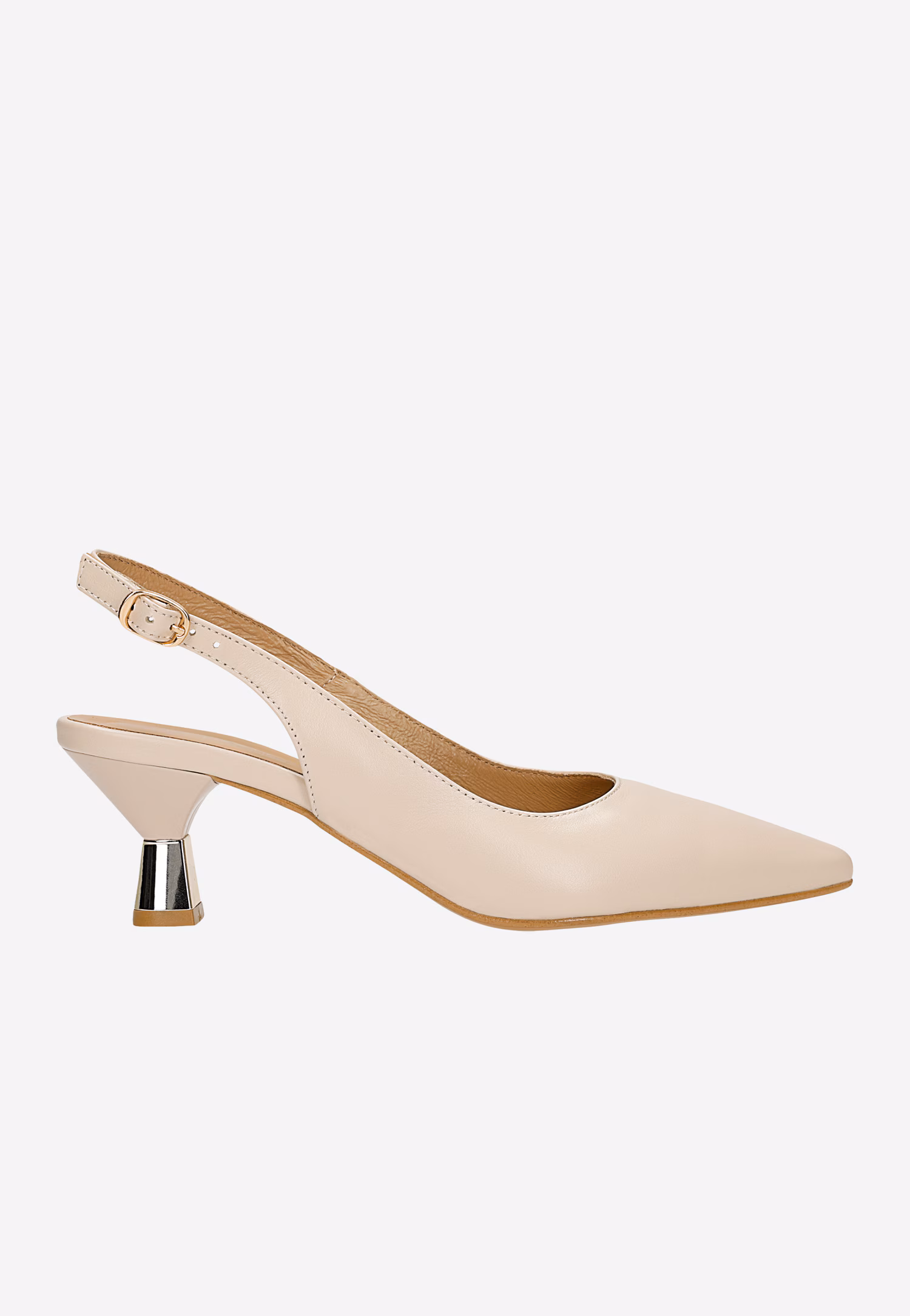 Skórzane czółenka slingback w beżowym kolorze na niskim obcasie