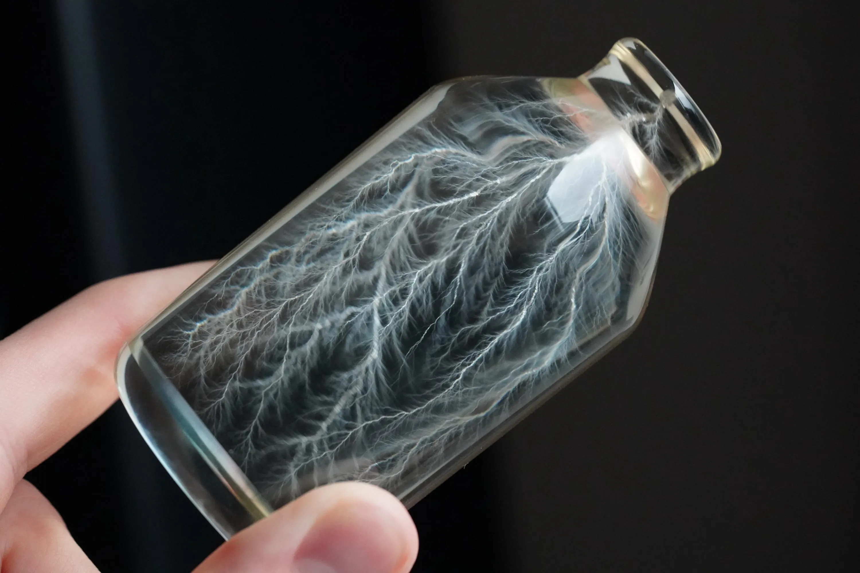 Lightning in a Bottle Acrylic Lichtenberg Figure Physics Sculpture, 3.68” by 1.84”