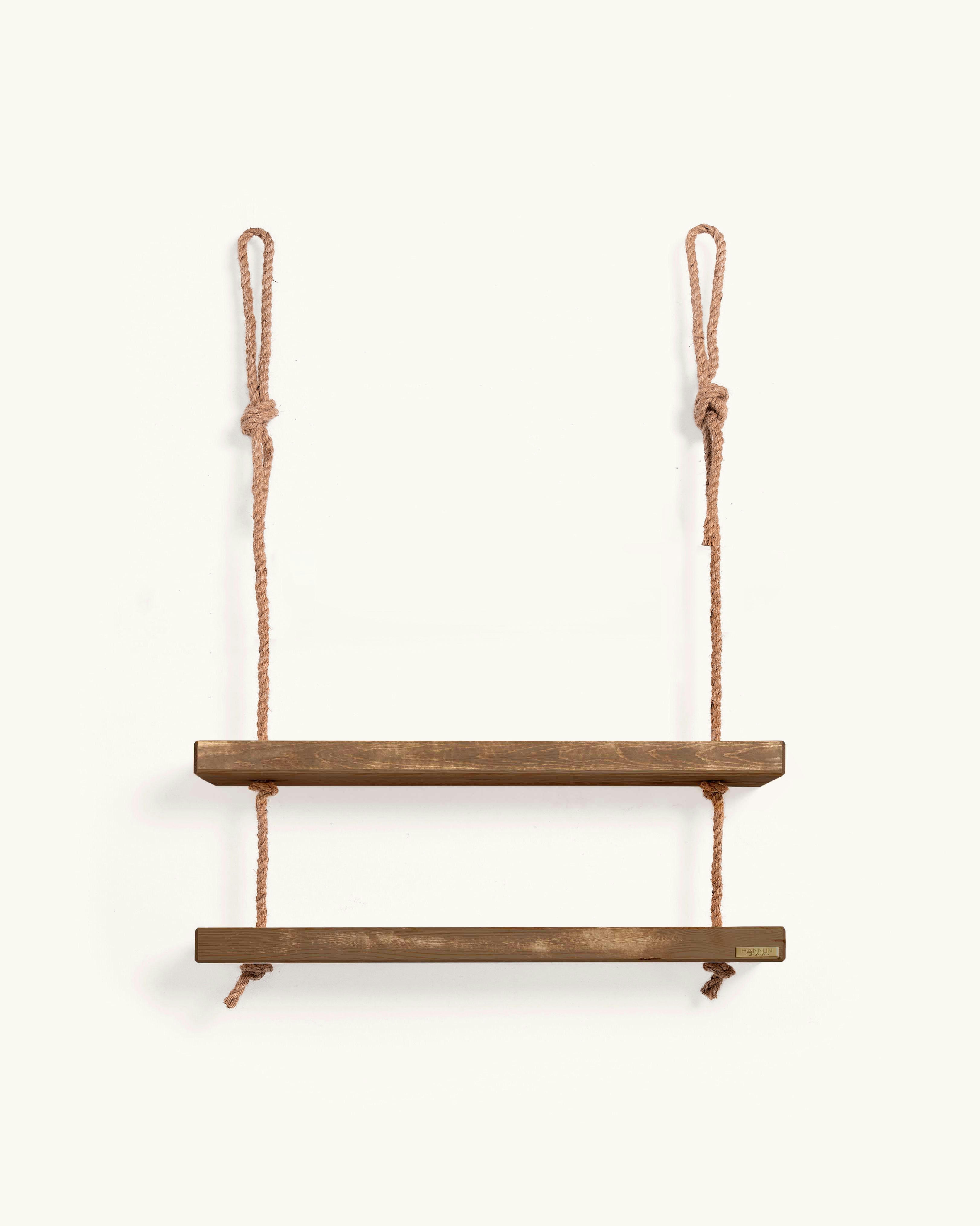 MAKEMBA - Etagère en bois de couleur marron vielli 2 étages 70 cm