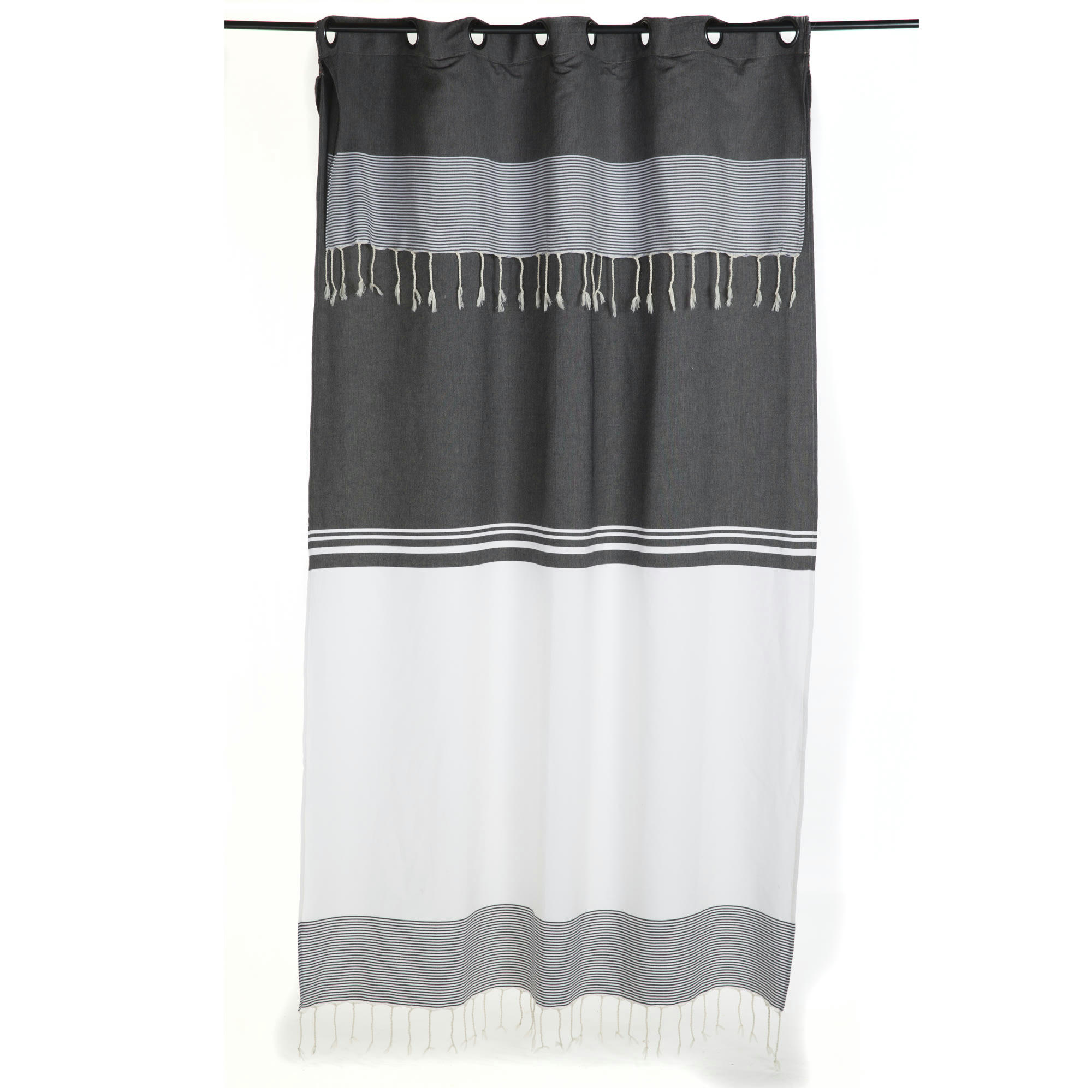 TANGER - Rideau ajustable 100% coton noir et blanc 140 x 290 à 320