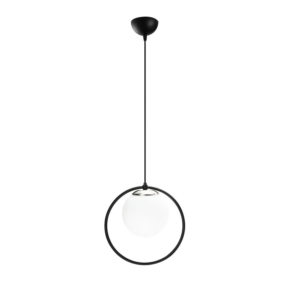 ESCOTT - Suspension noire en forme d'anneau avec sphère en verre opale