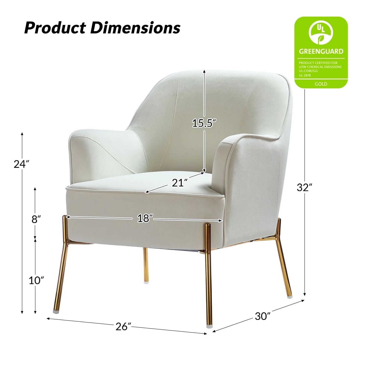 Marina Modern Velvet Accent Chair with Golden Legs Set of 2 by HULALA HOME