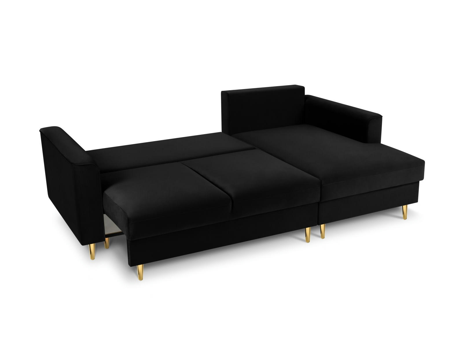LEONA - Canapé d'angle 4 places en velours noir