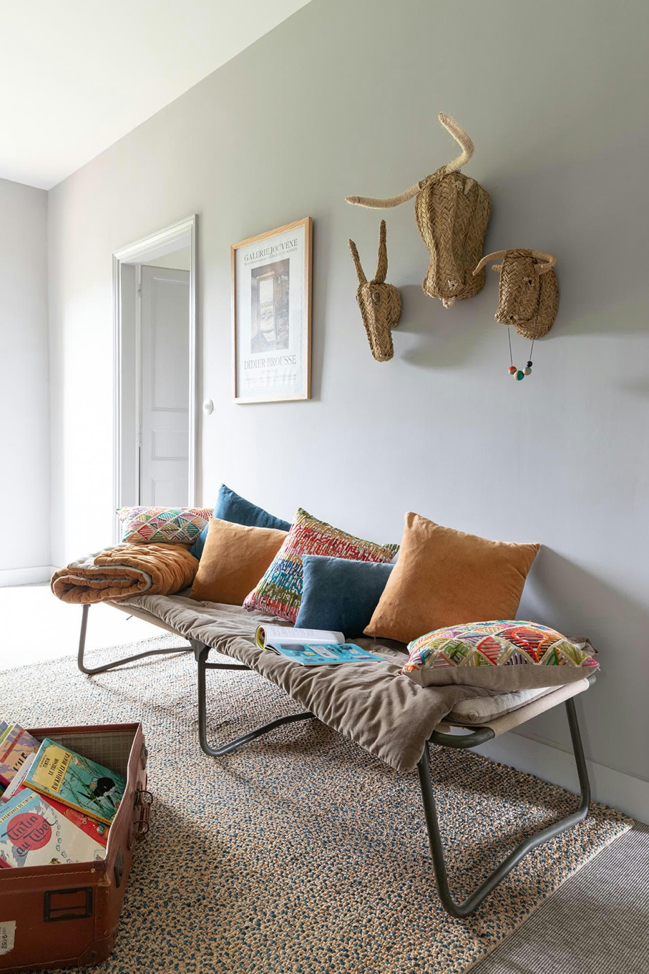 ELISE - Plaid points noués  en coton ocre 140 x 200