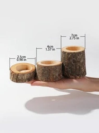 NNESN Retro Wood-Colored Wooden Candlestick Set - Set of 3 Multicolored Log Design Candle Holders
