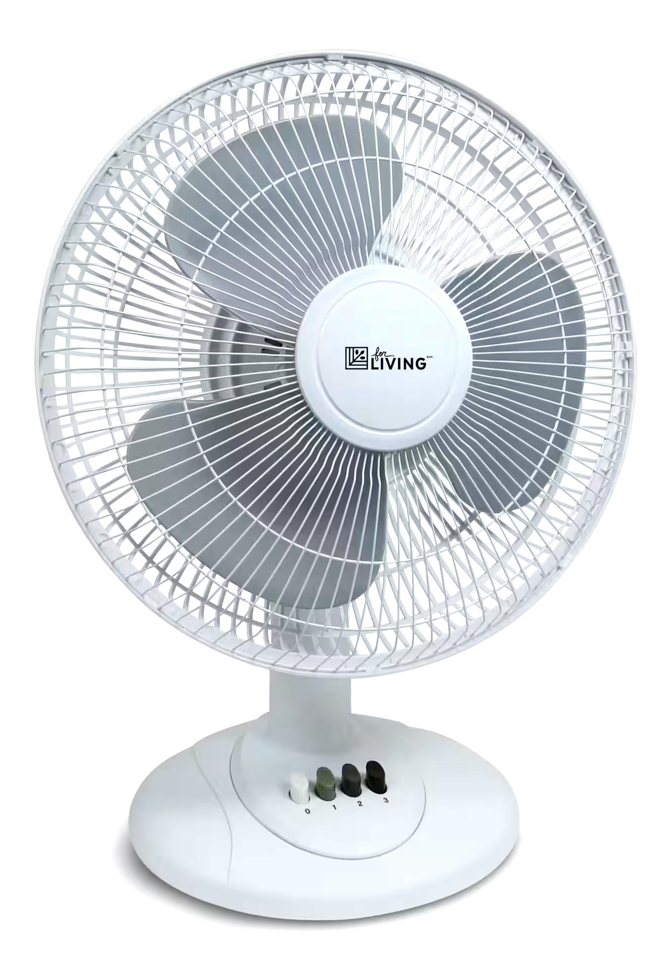For Living Tilt-Head Oscillating Table/Desk Fan, 3-Speed, White, 12-in