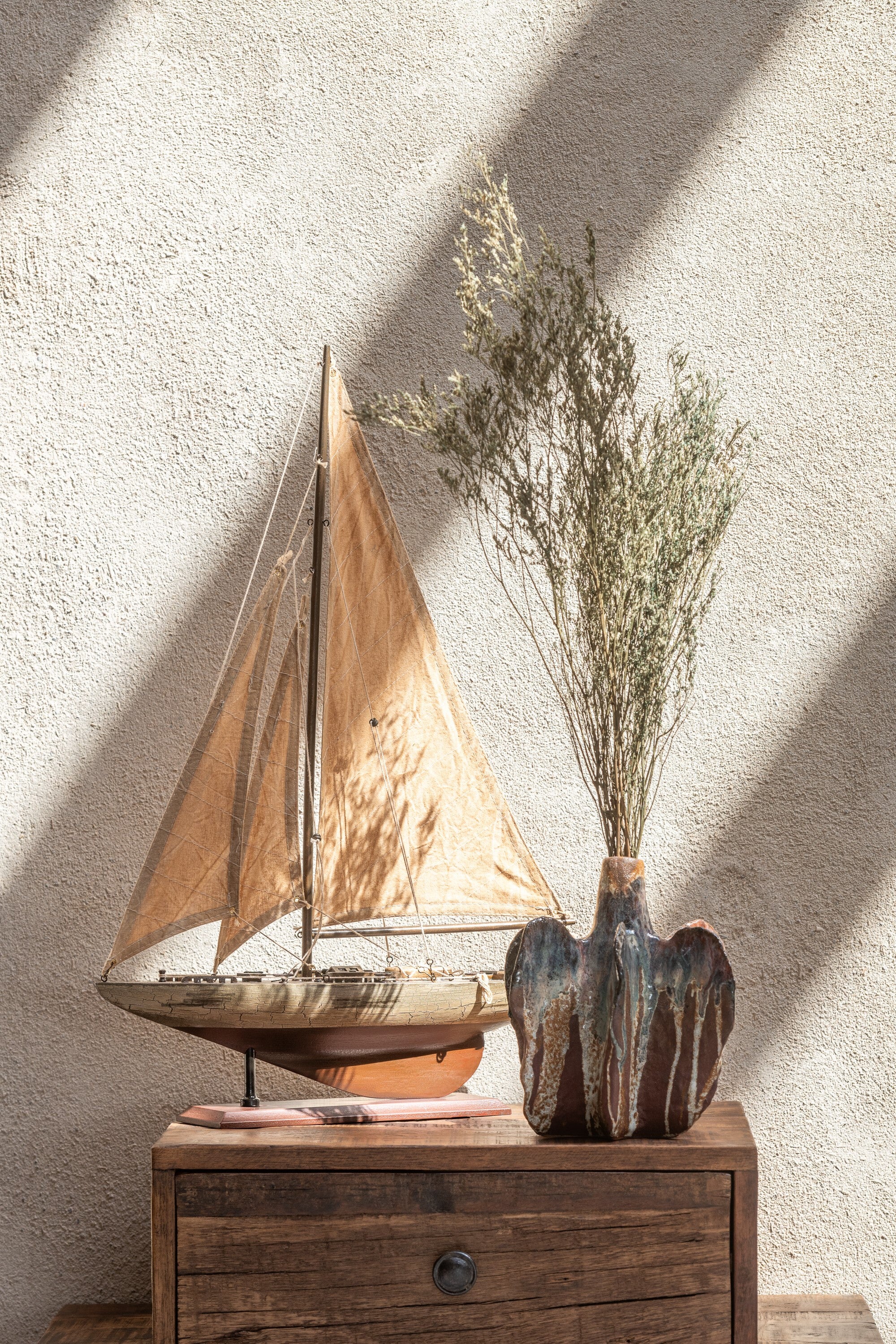J-Line decoratie Zeilboot - hout - bruin - large