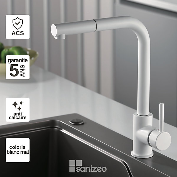 Mitigeur de Cuisine avec Douchette MALTA Blanc Mat - GCE006/BL IMEX PRODUCTS