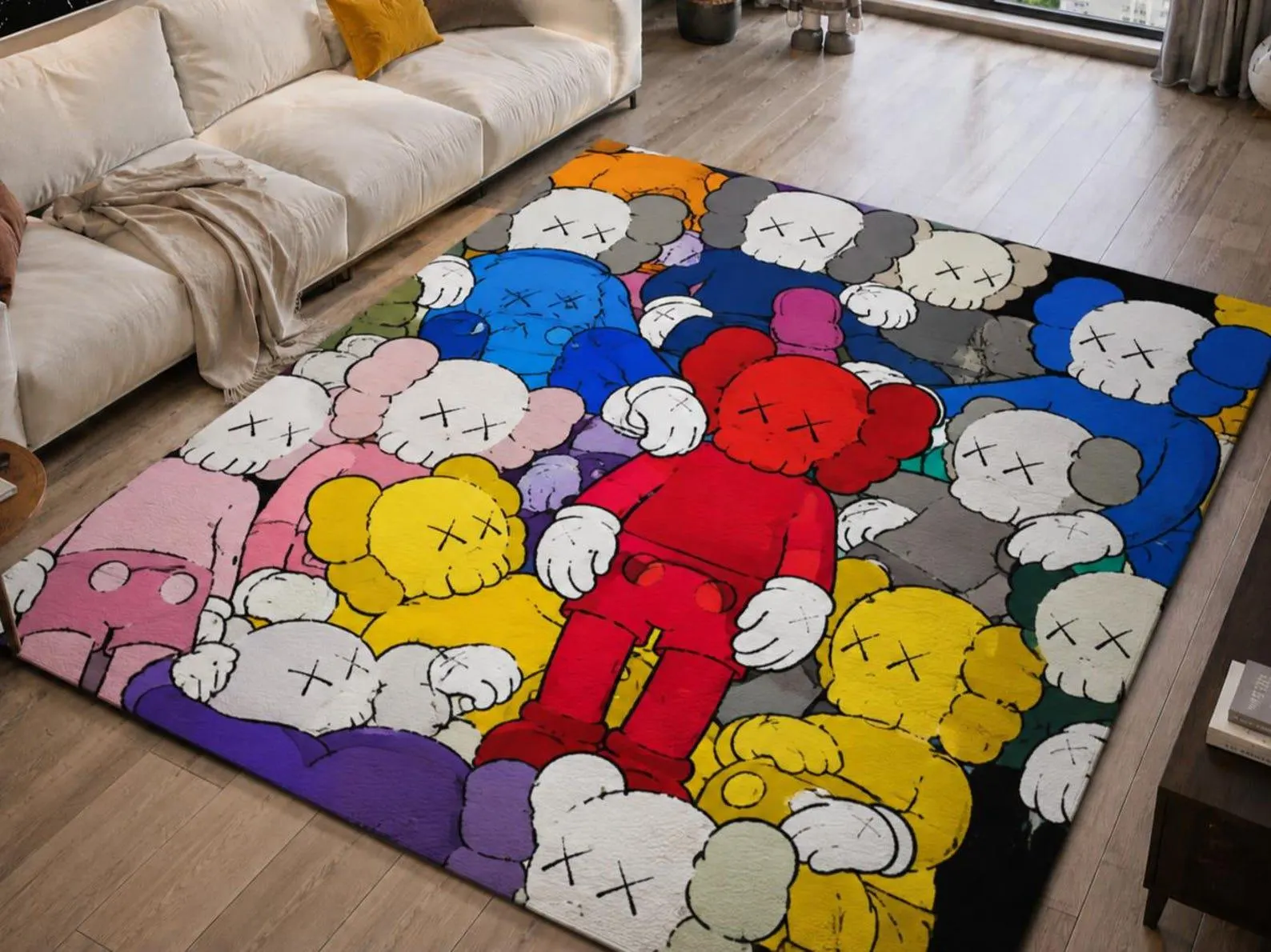 KAWS Inspired Colorful Rug, Handmade Tufted Area Rug, Pop Art Cartoon Carpet, Modern Designer Rug, Statement Living Room Decor