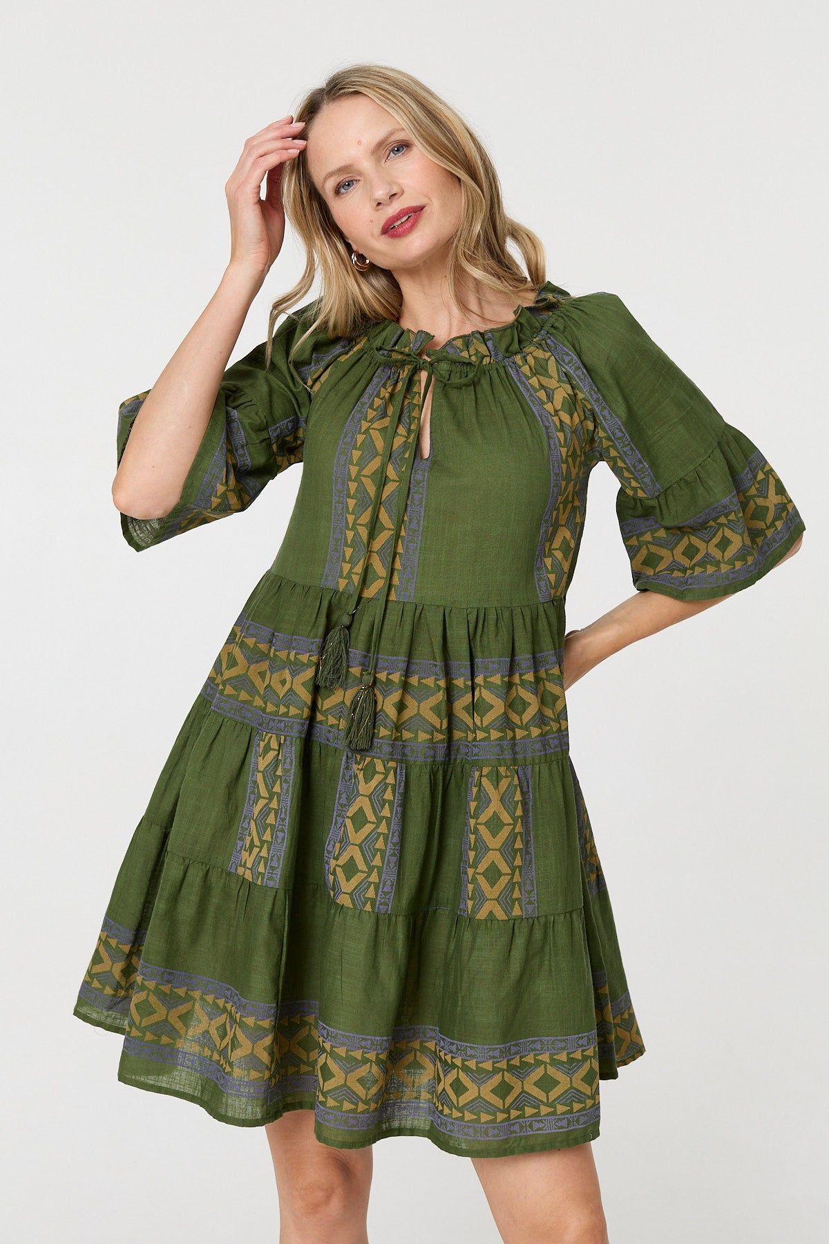 Izabel London Embroidered 1/2 Flare Sleeve Short Dress