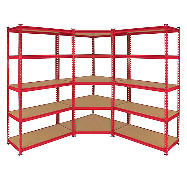 Monster Racking 1 Rayonnage d'Angle Z-Rax Rouge &2 Rayonnages Z-Rax Rouges en Acier Sans Boulons 90cm x 45cm x 183cm