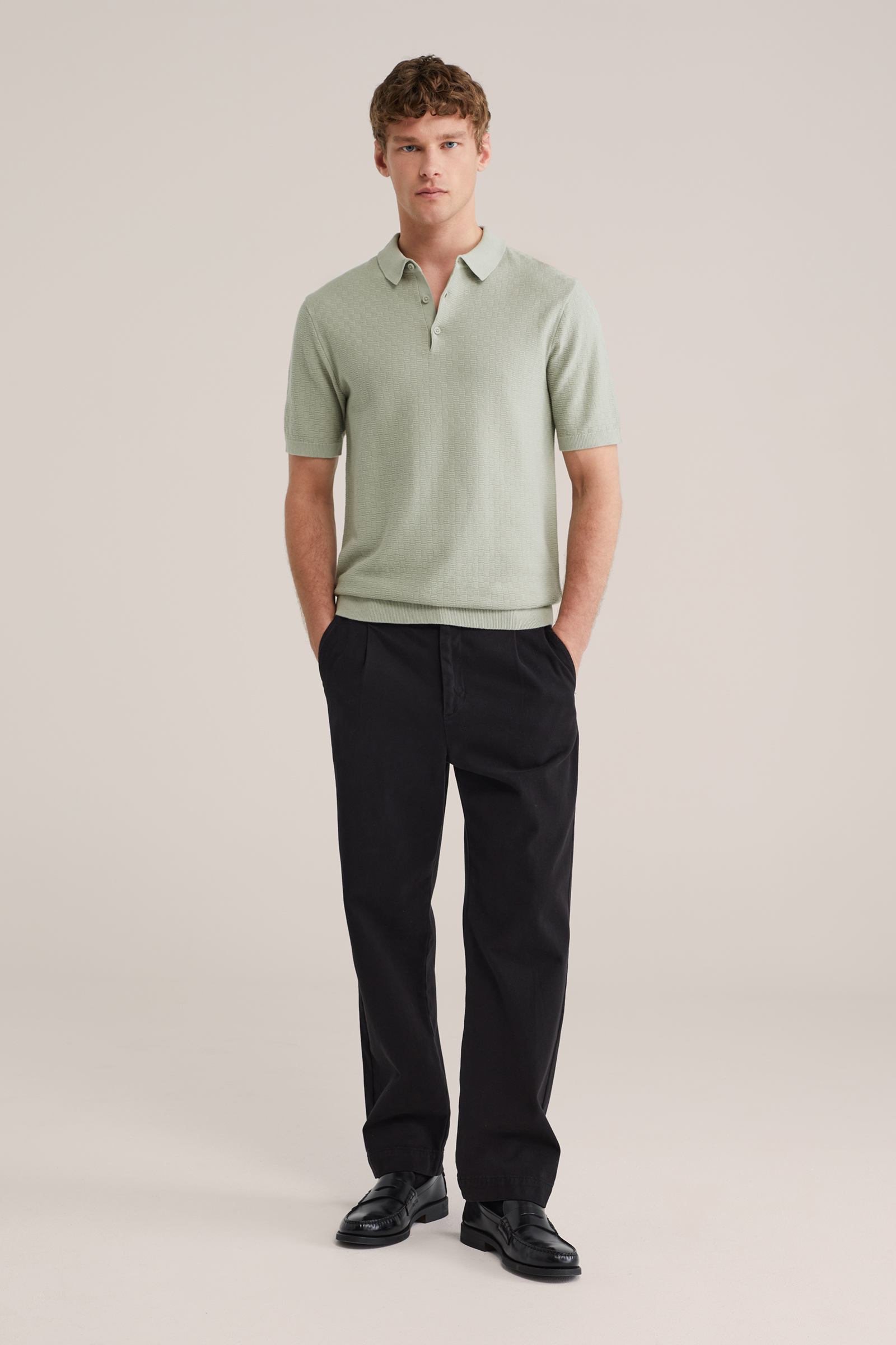 Heren regular fit gebreide polo met structuur