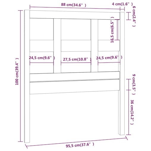 NNEVL Bed Headboard 95.5x4x100 cm Solid Wood Pine