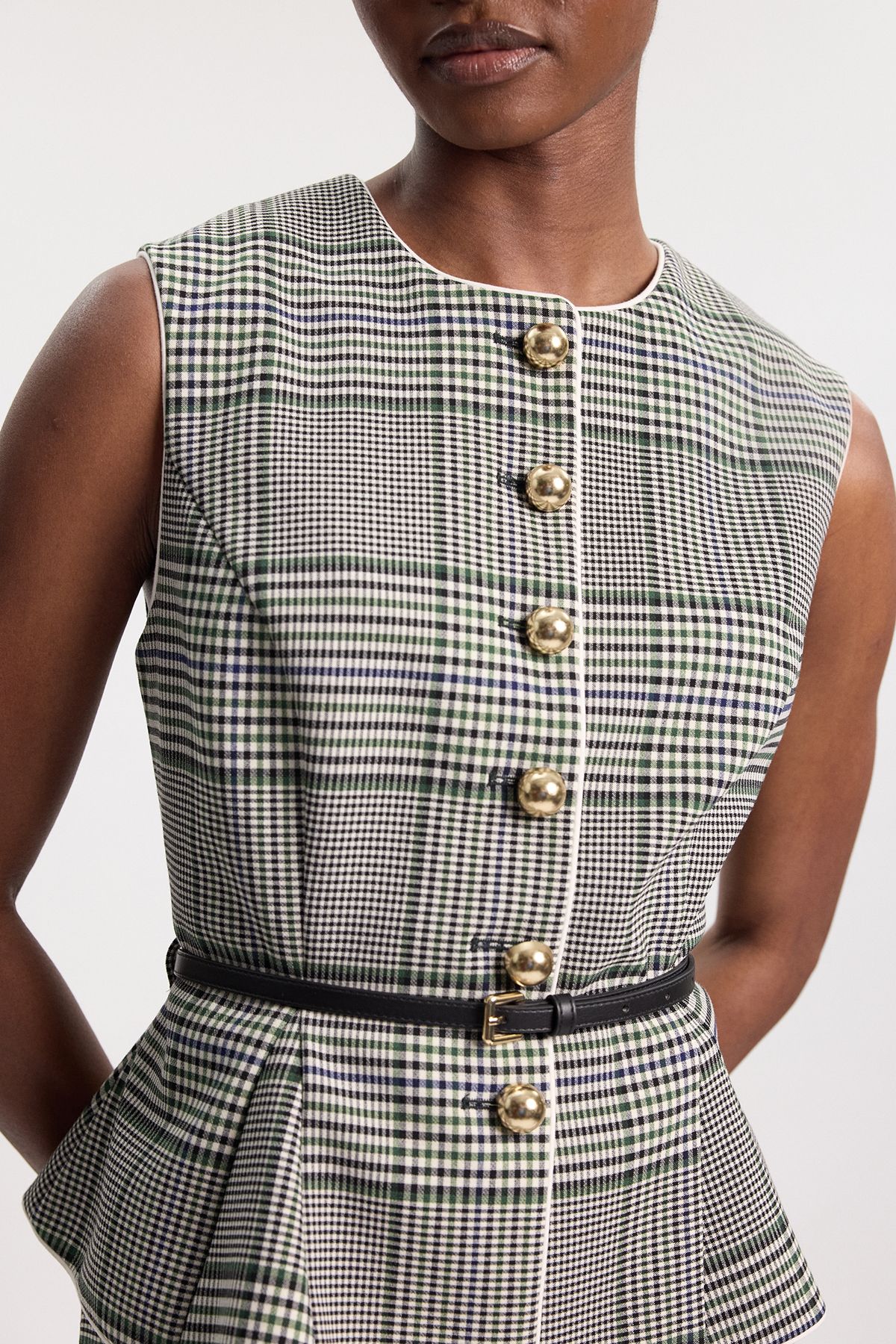 KarenMillen Tailored Check Belted Peplum Jacket