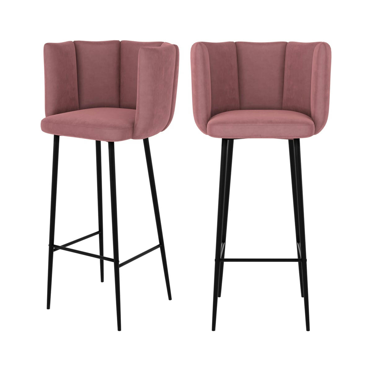ROSY - Chaise de bar en velours rose 75 cm (lot de 2)