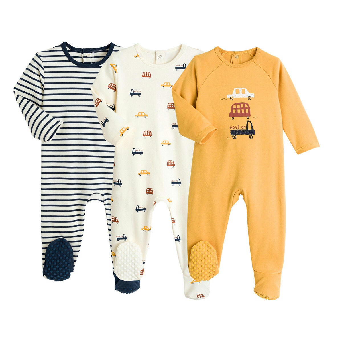 Lot de 3 pyjamas 1 pièce coton bio