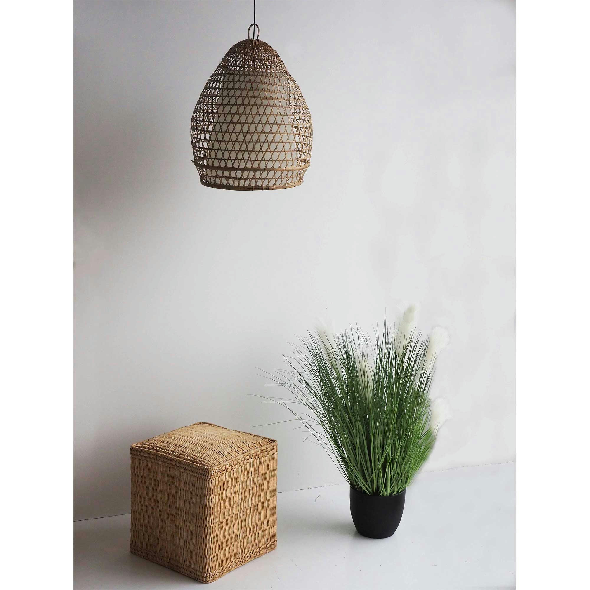 POLA - Suspension bambou avec abat-jour blanc