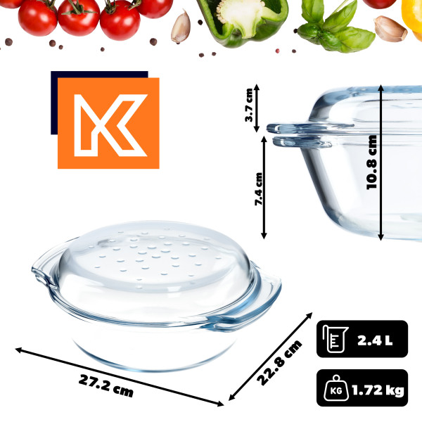 Kadax Naczynie Żaroodporne z Pokrywą Okrągłe 2,4L