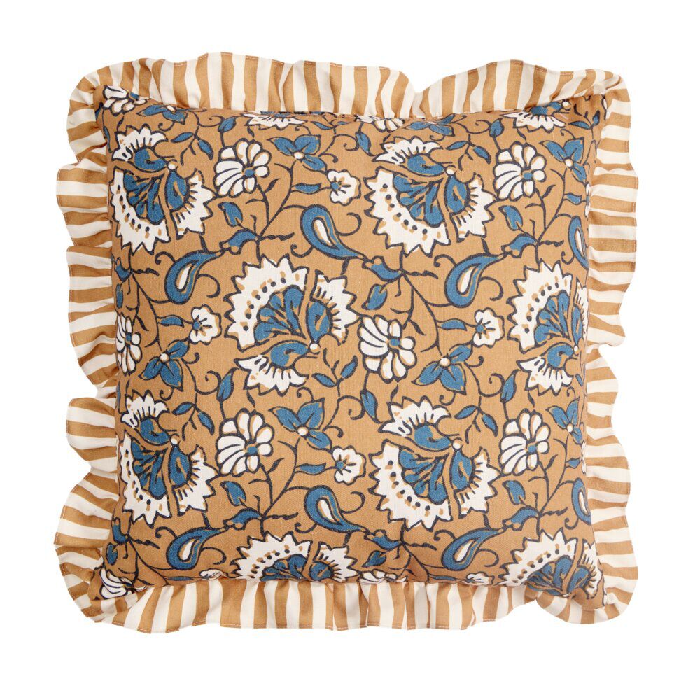 Coussin carré Indie imprimé contour à volants 45x45cm (2 modèles)