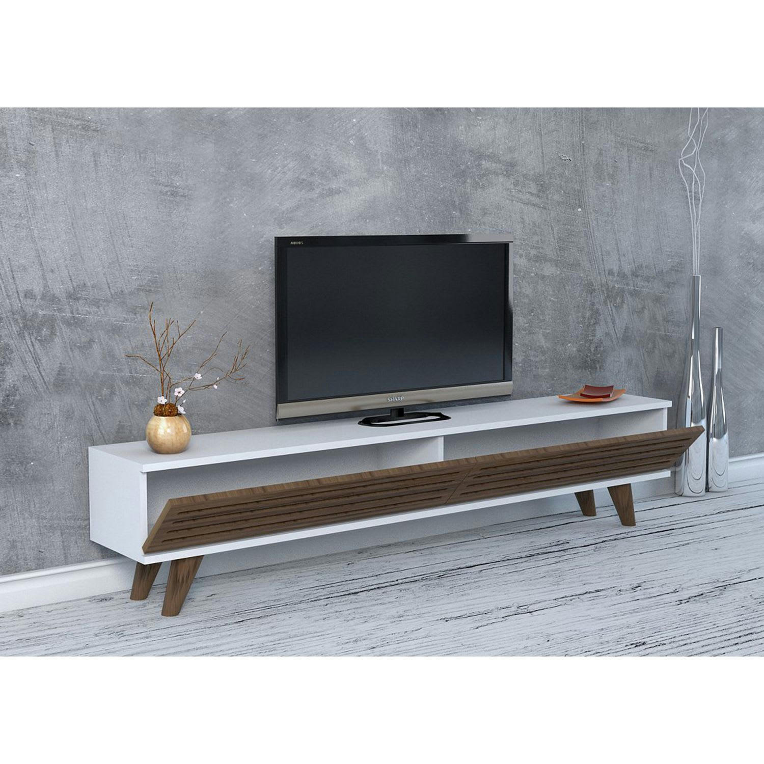 HILL - Meuble TV design L. 160 x H. 35 cm marron