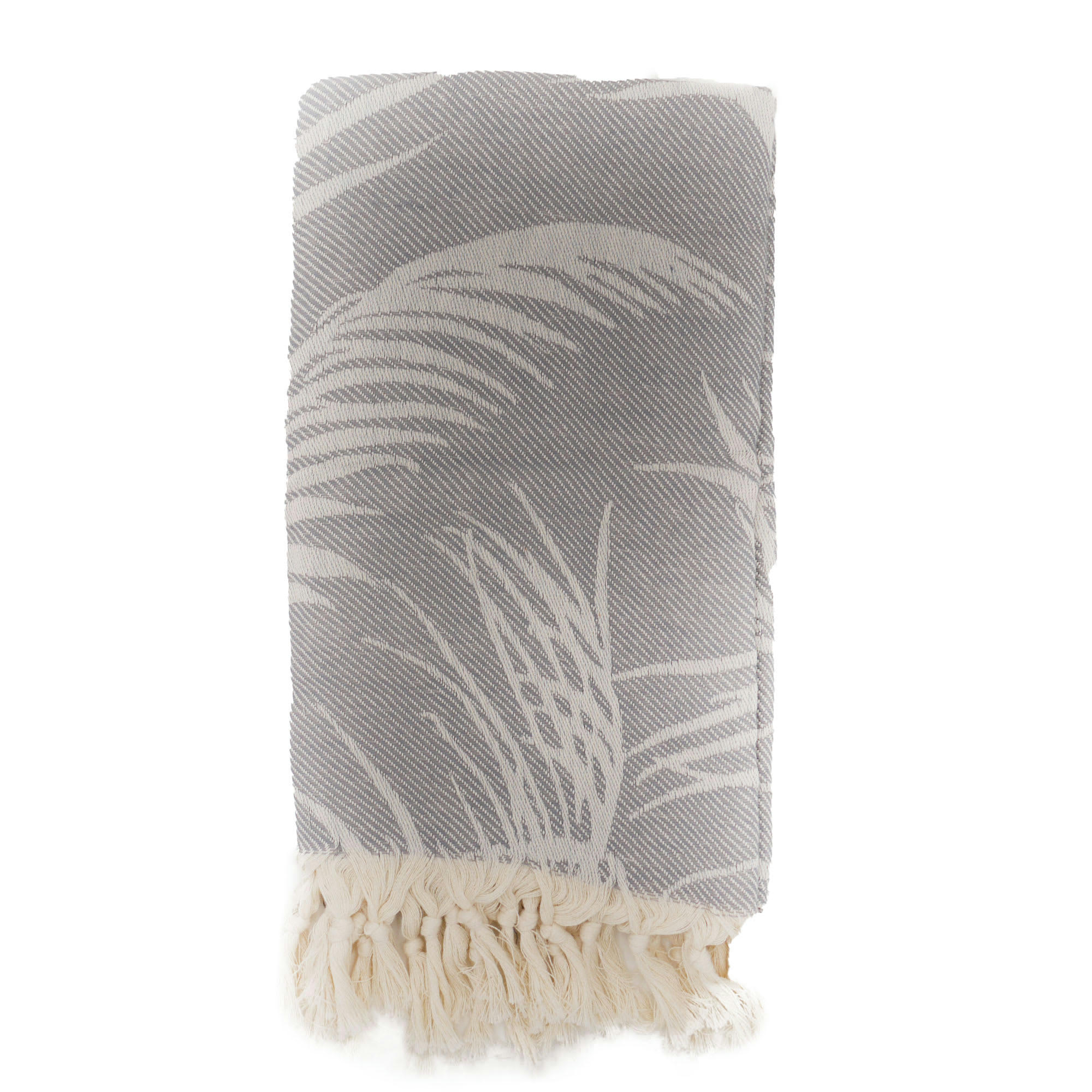 - Fouta palmiers 100% coton avec franges grise 100x180cm