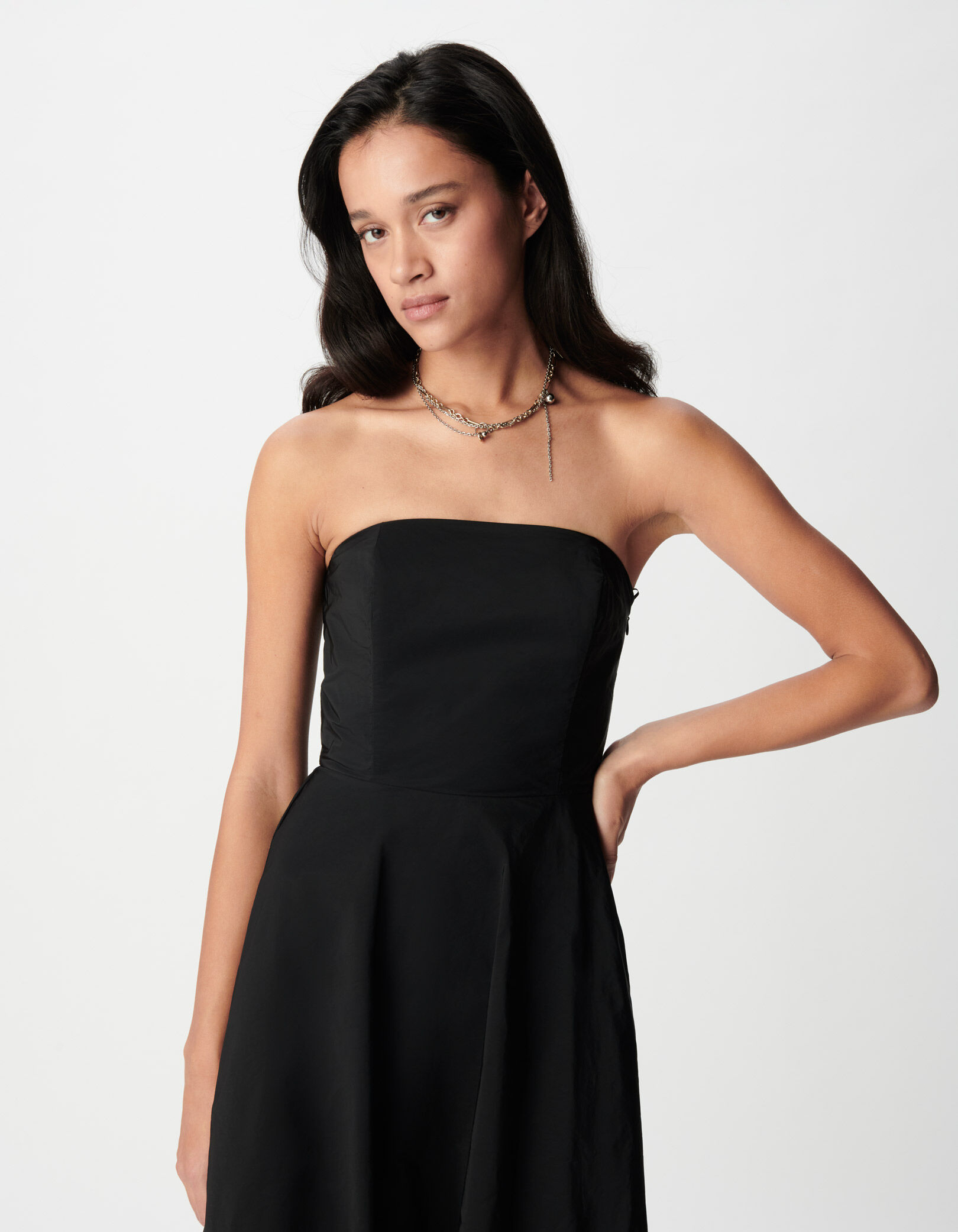 Robe bustier noire taffetas Femme