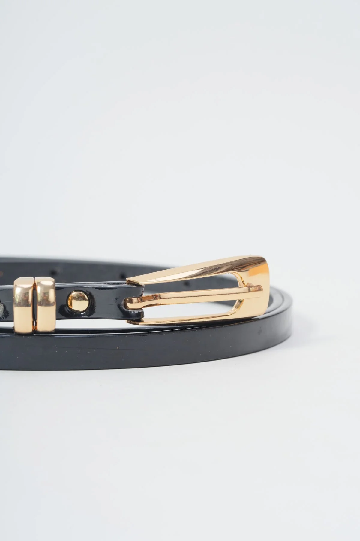 Skinny Black Belt With Gold Trim - Size S/M