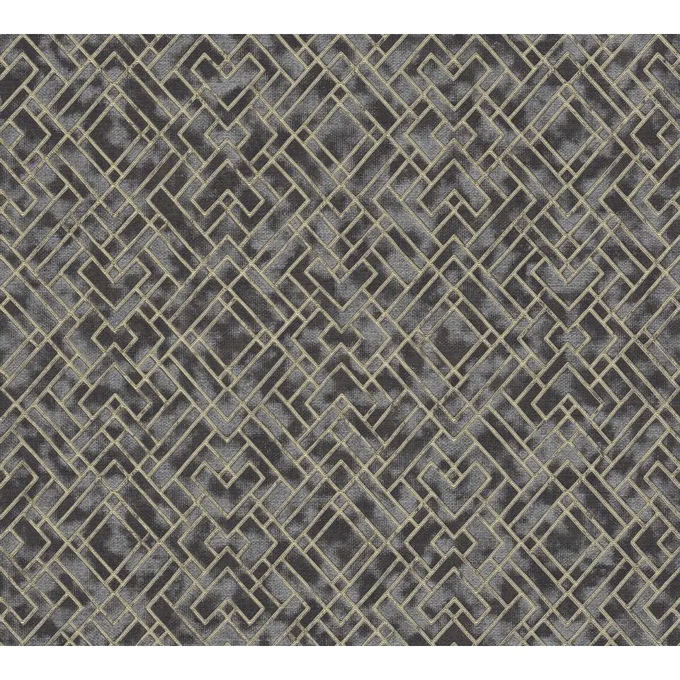 Livingwalls behang grafisch motief zwart en goud - 53 cm x 10.05 m