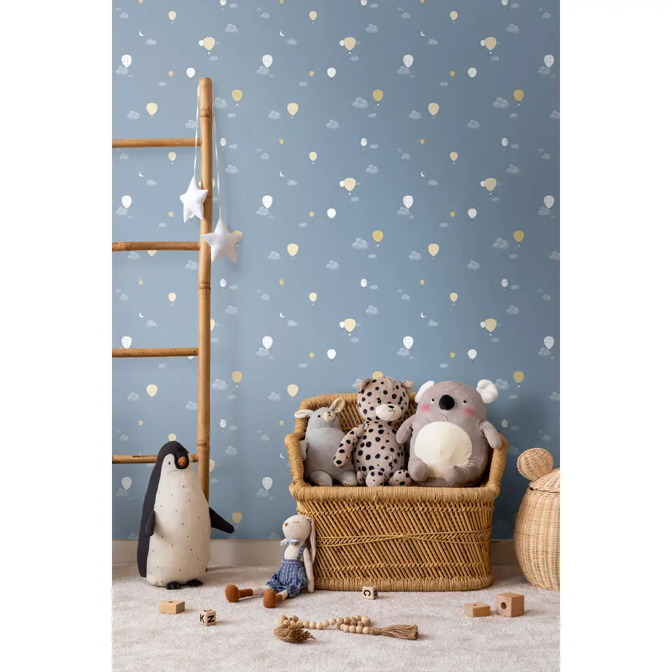 Sanders & Sanders behang luchtballonnen donkerblauw - 53 cm x 10 m