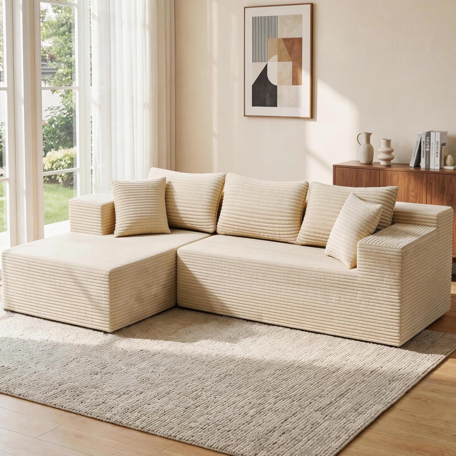 Bashaw 108 Modular Sectional Sofa Couches with Chaise, L-Shape Boneless Couch Deep Seat Upholstered Boneless Sectional Couch for Living Room (Beige, 108 Left Facing Chaise) | Sectional, Boneless, L-Shape, Deep Seat