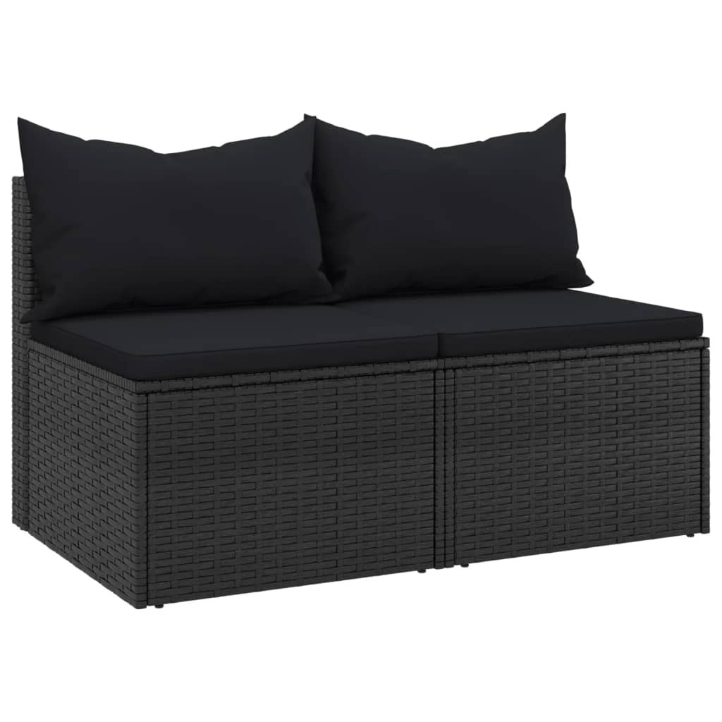 Sofa Ogrodowa Czarna z Poduszkami Fotel Siedzisko Na Taras Balkon