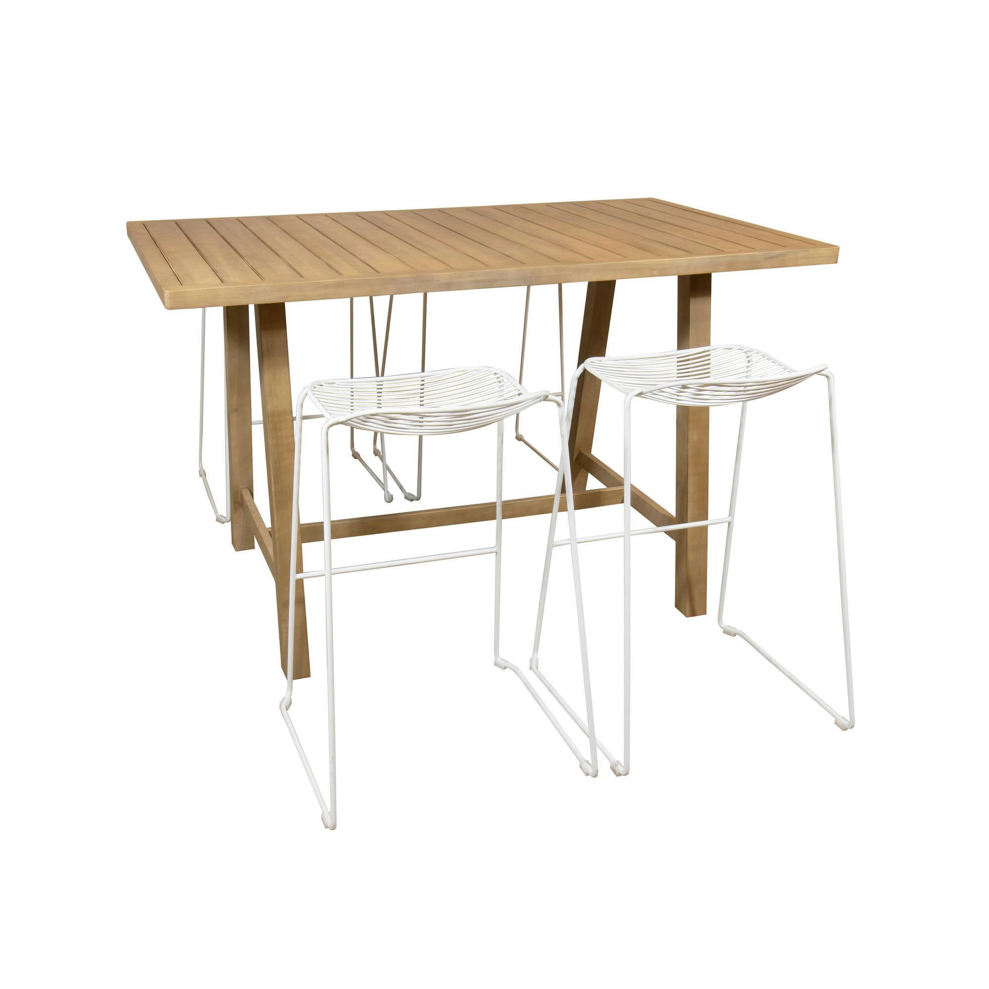 SAOAUS - Ensemble de jardin table haute en bois et tabourets en métal 4 places