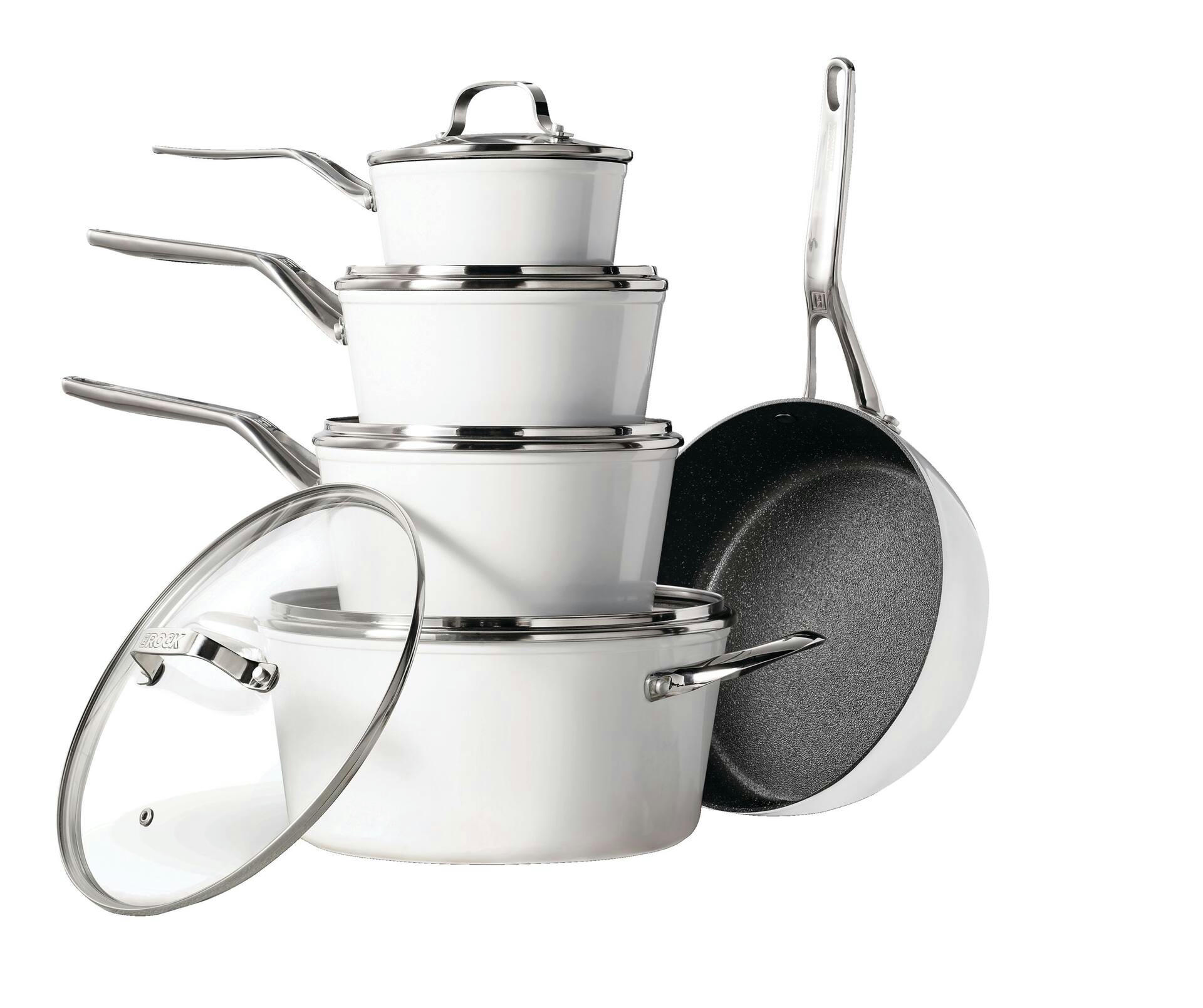 Heritage The Rock Ceramic Zero Cookware Set, Non-Stick, Dishwasher & Oven Safe,White,10-pc
