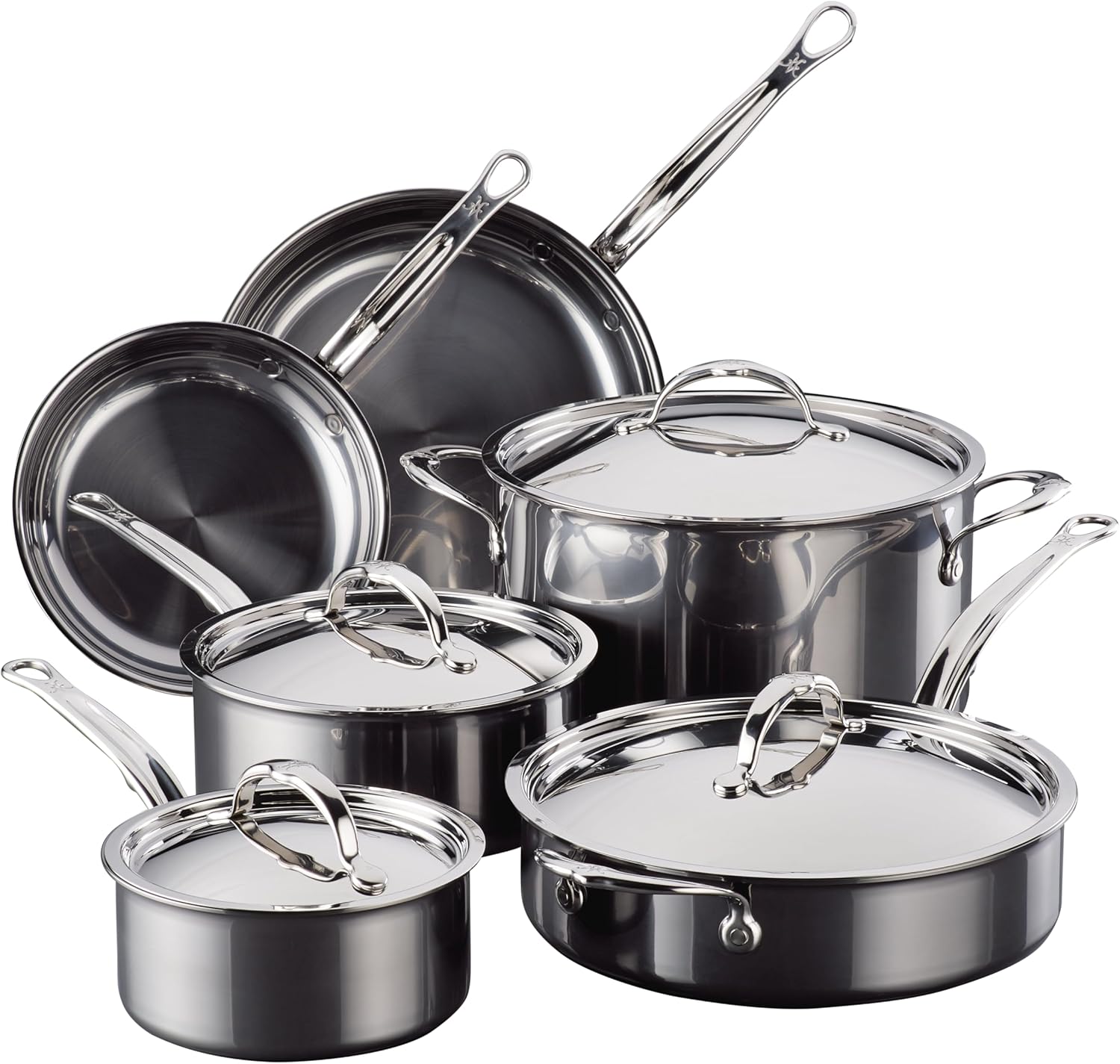 Hestan NanoBond Molecular Titanium Stainless Steel 10-Piece Cookware Set - PFAS-Free - Induction Compatible, Dishwasher Safe, Oven & Grill Safe to 1050F, Handcrafted in Italy